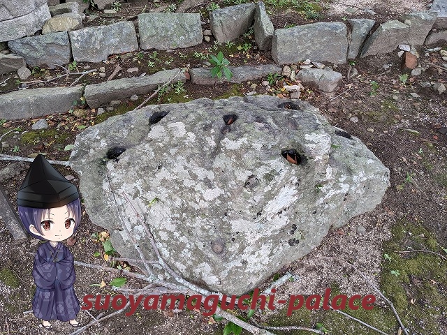 盃状石が刻まれた巨石の写真